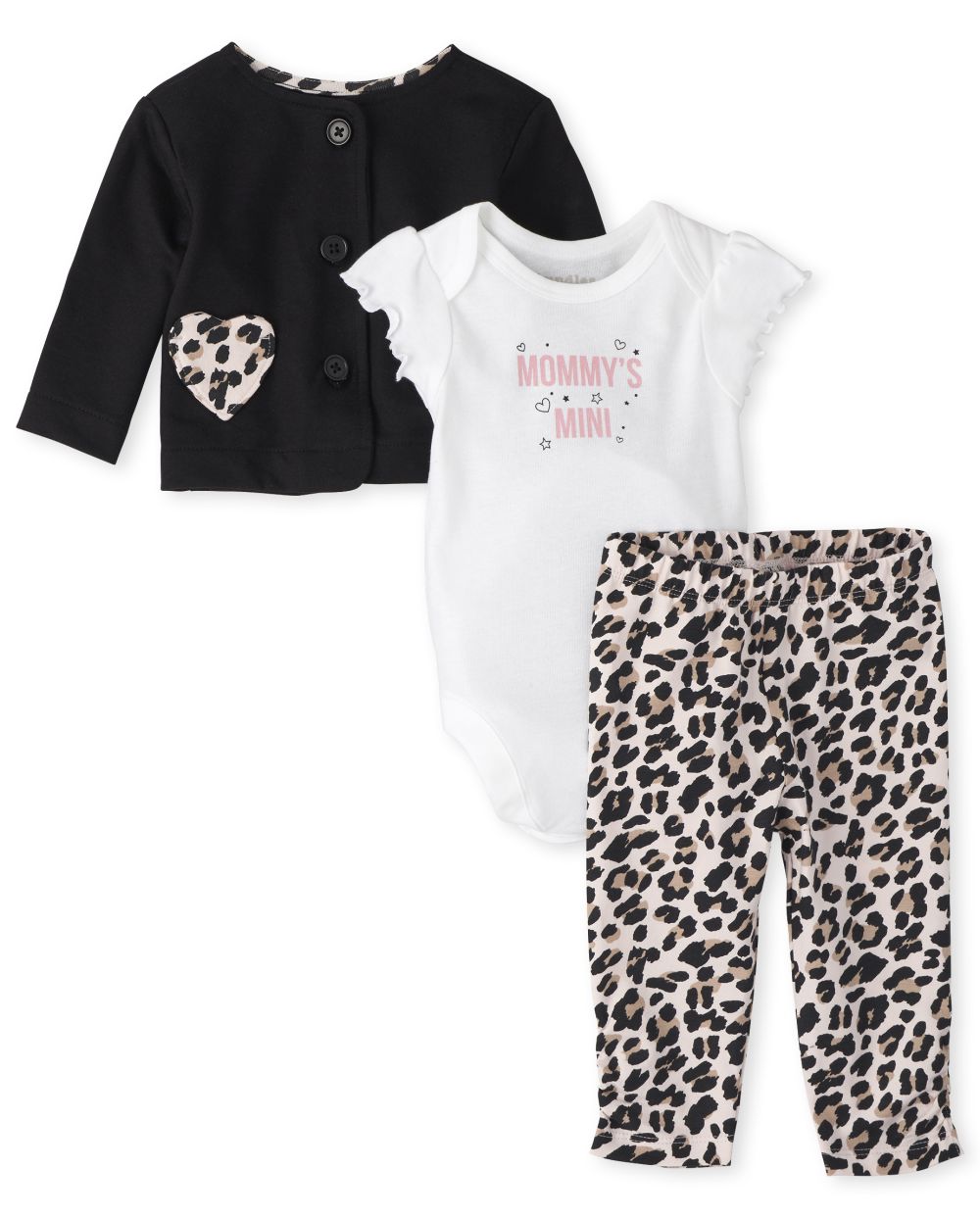 

s Baby Leopard 3-Piece Playwear Set - Black - The Children's Place