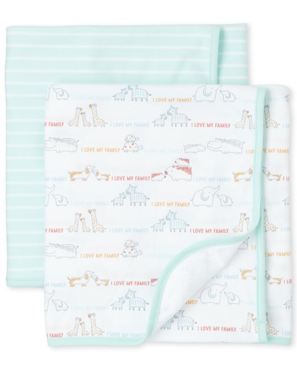 

Newborn Unisex Baby Doodle Animals Swaddle Blanket 2-Pack - Green - The Children's Place
