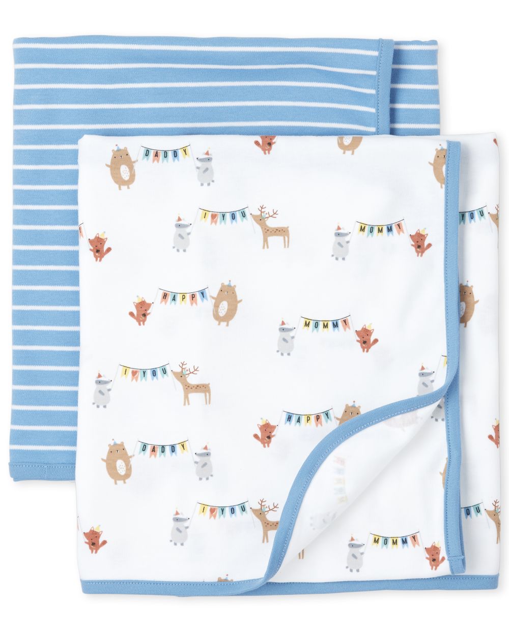 Newborn Baby Boys Happy Bear Swaddle Blanket 2-Pack - Blue - The Children's Place