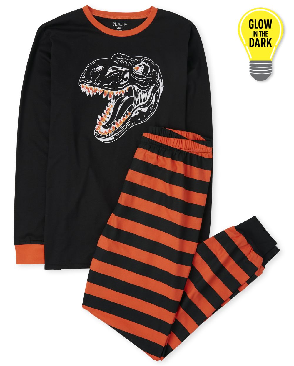 

s Unisex Adult Matching Family Halloween Glow Candy-Saurus Cotton Pajamas - Black - The Children's Place
