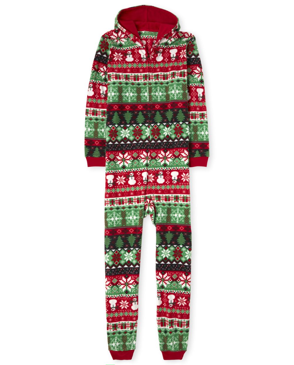 

s Unisex Adult Matching Family Christmas Fairisle Fleece One Piece Pajamas - Red - The Children's Place
