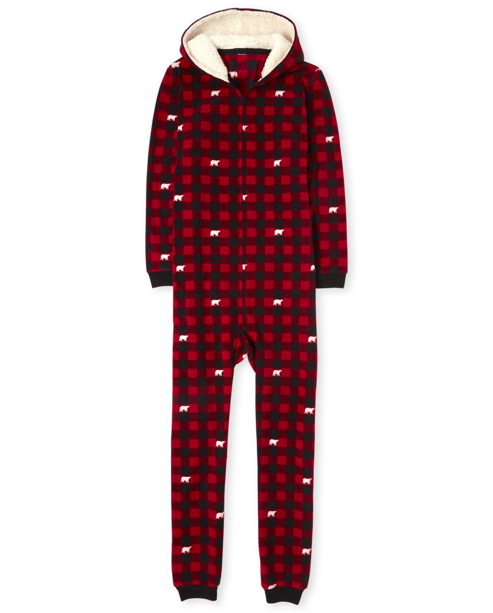 

s Unisex Adult Matching Family Bear Buffalo Plaid Fleece One Piece Pajamas - Red - The Children's Place