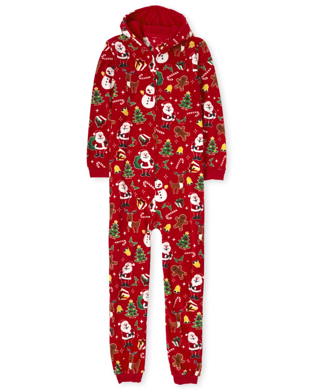 

Unisex Adult Matching Family Christmas Crew Fleece One Piece Pajamas - Red - The Children' Place