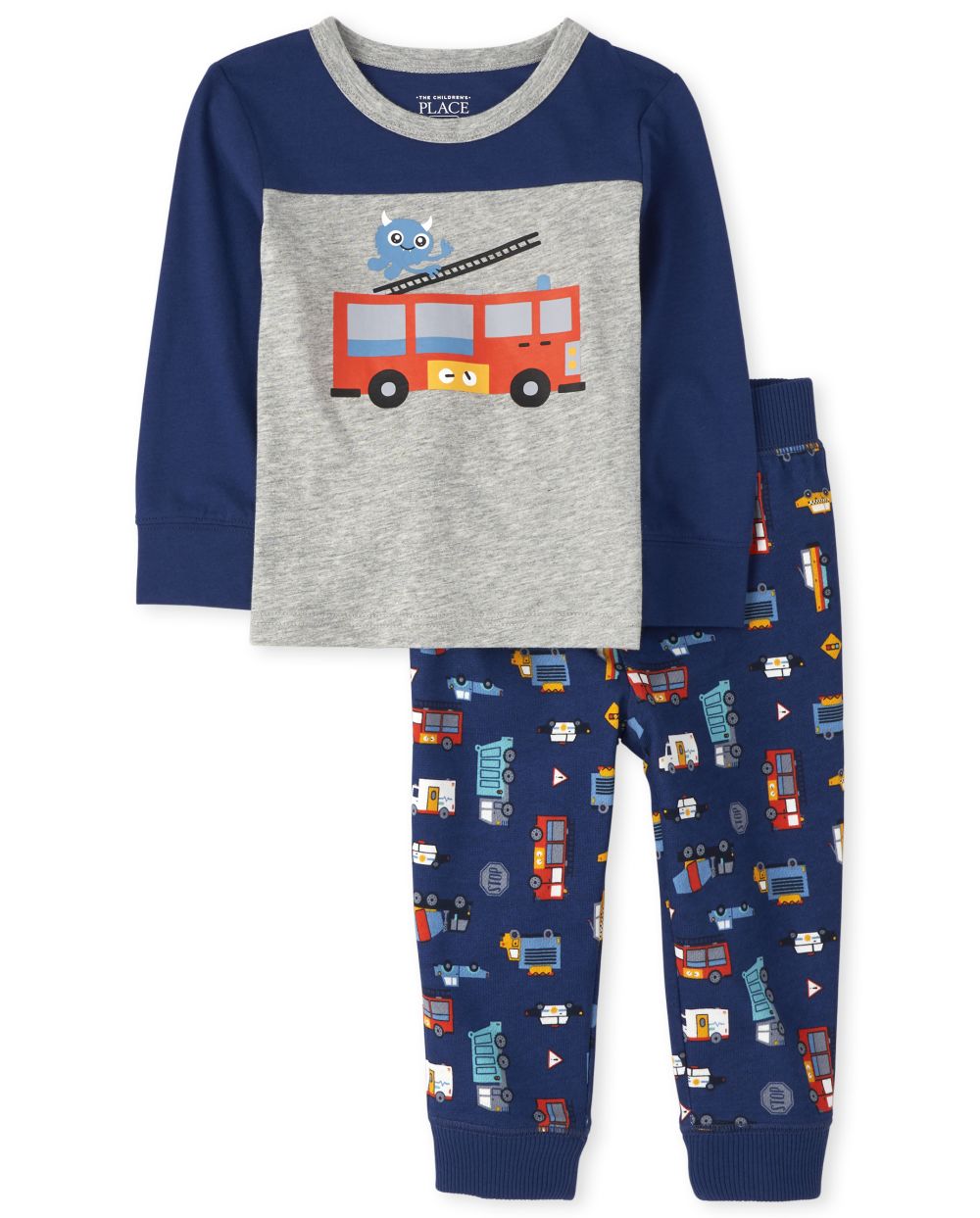 

Newborn Baby And Toddler Boys Fire Truck Outfit Set - Blue - The Children's Place