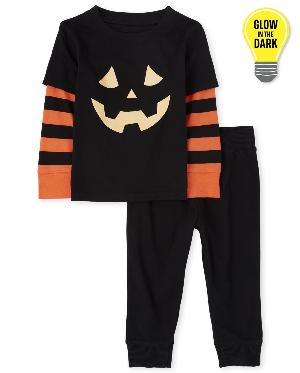 

Newborn Baby And Toddler Boys Halloween Glow Pumpkin Outfit Set - Black - The Children's Place