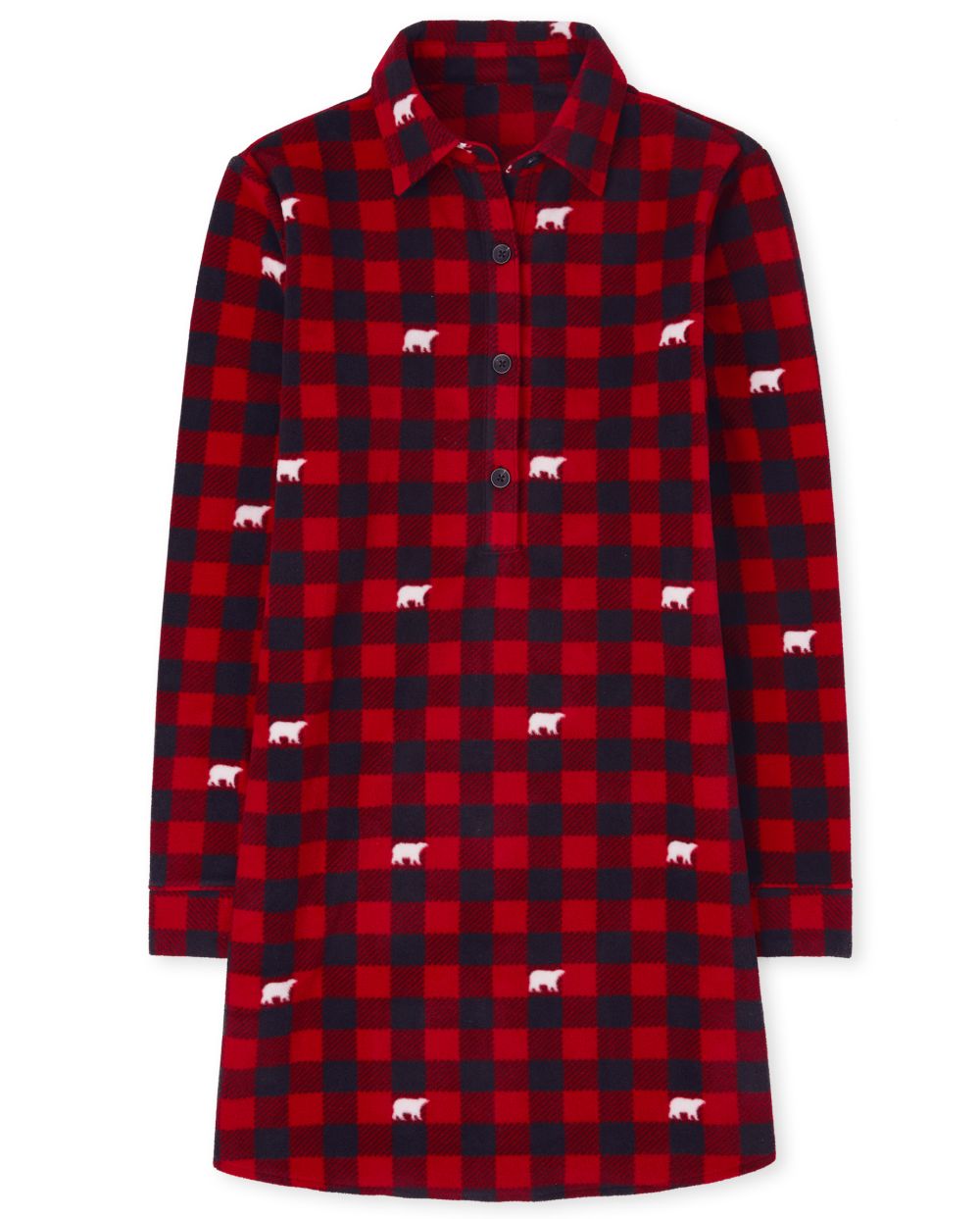 

s Womens Matching Family Bear Buffalo Plaid Fleece Nightgown - Red - The Children's Place
