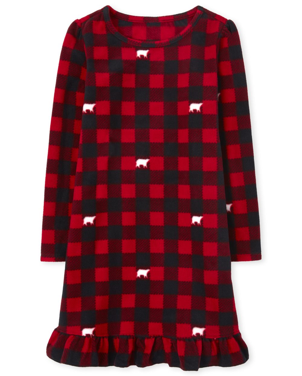 

s Matching Family Bear Buffalo Plaid Fleece Nightgown - Red - The Children's Place