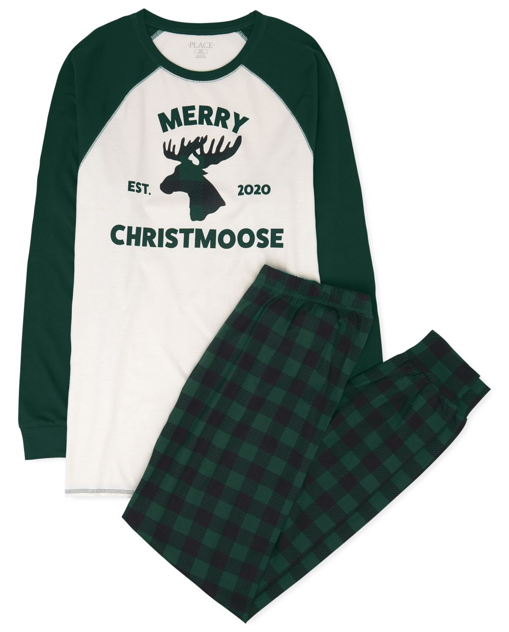 

s Unisex Adult Matching Family Christmas Moose Cotton Pajamas - Green - The Children's Place