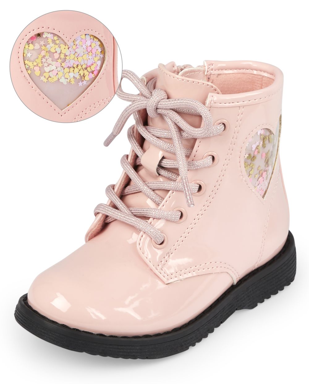 

Baby Girls Toddler Shakey Heart Lace Up Booties - Pink - The Children's Place