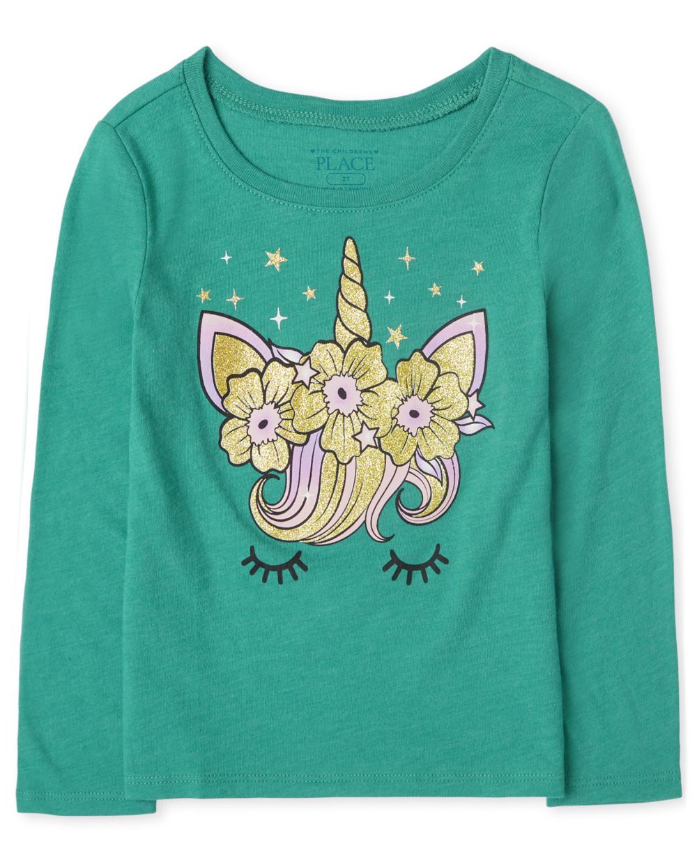 

s Toddler Unicorn Face Graphic Tee - Green T-Shirt - The Children's Place