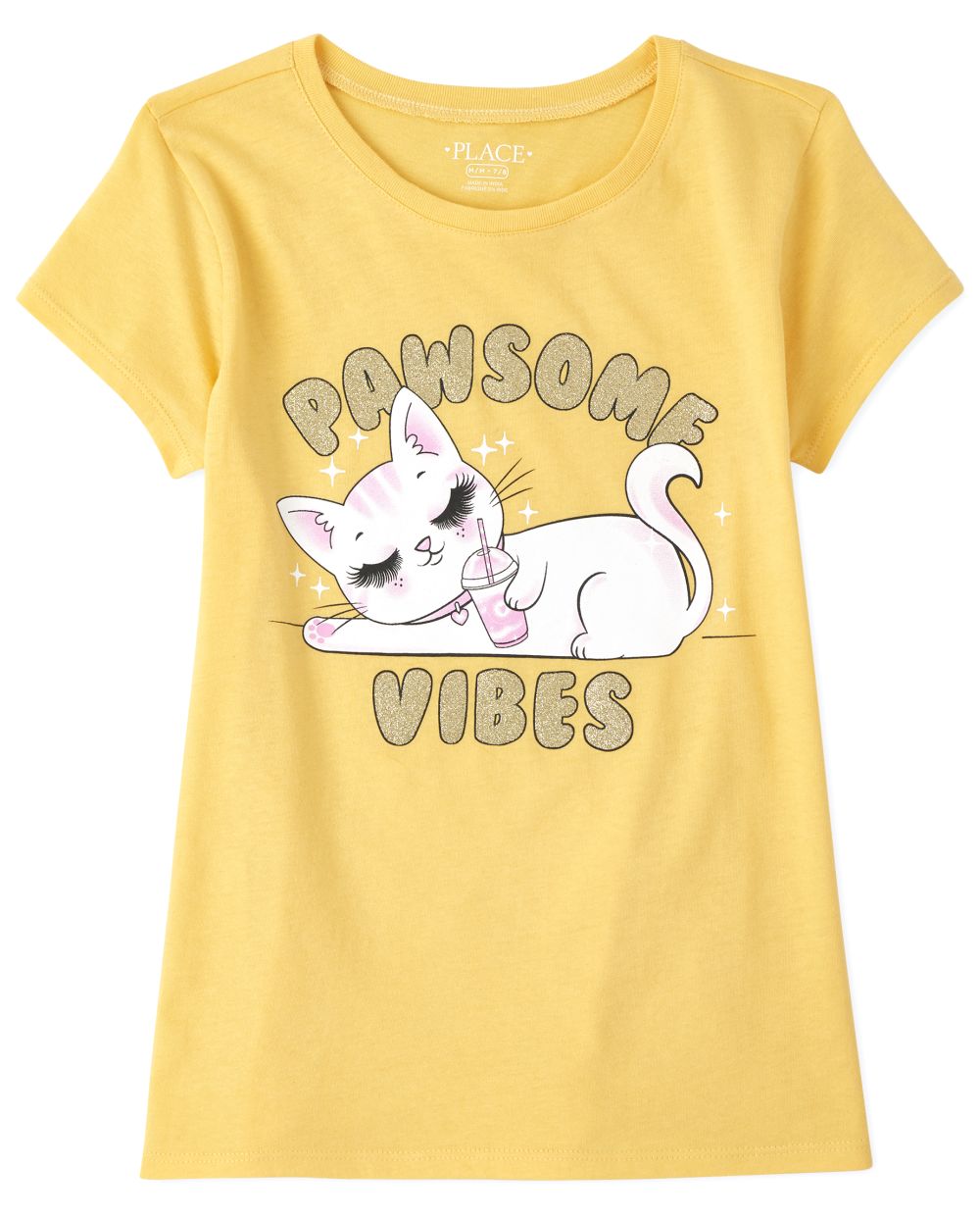 

s Glitter Cat Graphic Tee - Yellow T-Shirt - The Children's Place