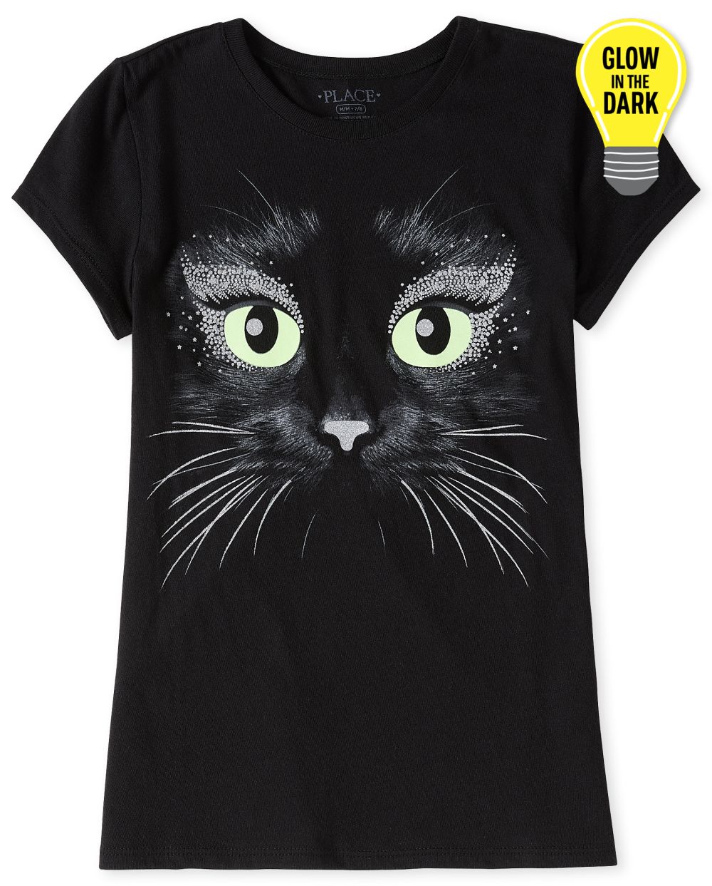 

Girls Halloween Glow Cat Graphic Tee - Black T-Shirt - The Children's Place