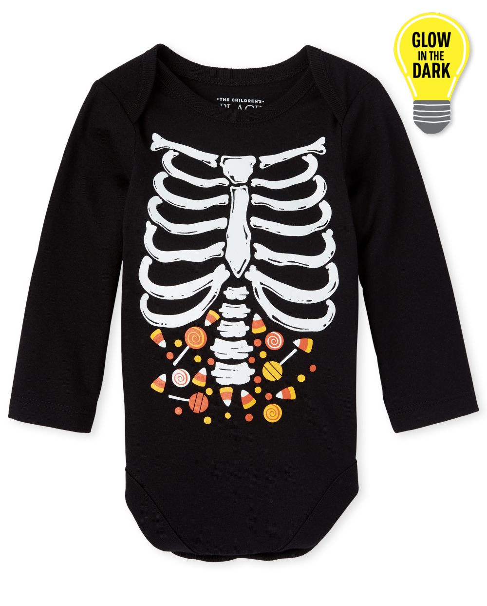 

Newborn Unisex Baby Halloween Glow Candy Skeleton Graphic Bodysuit - Black - The Children's Place