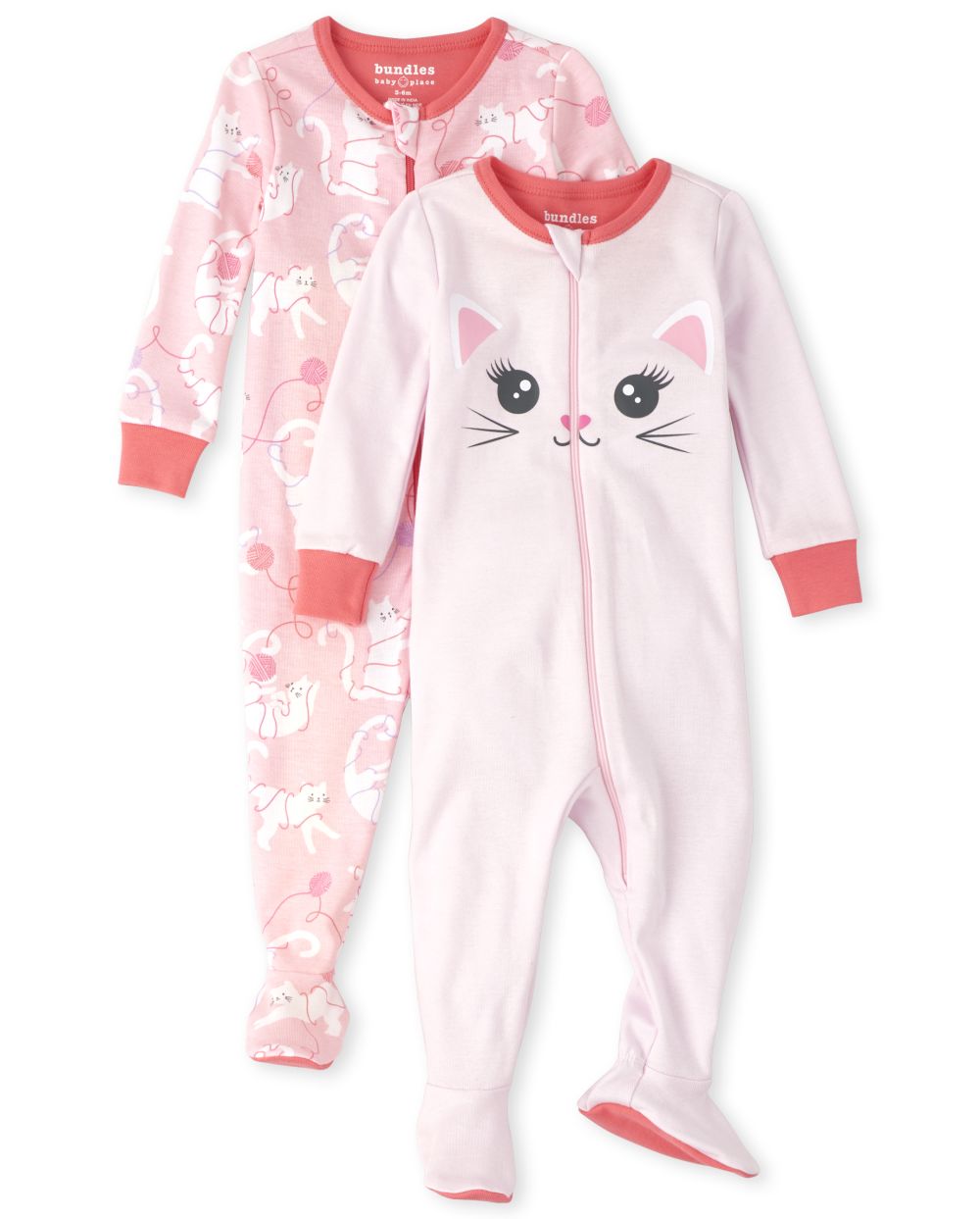Baby And Toddler Girls Long Sleeve Cat Snug Fit Cotton Footed One Piece