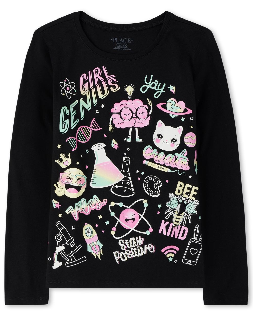 Girls Glitter Genius Graphic Tee - Black T-Shirt - The Children's Place