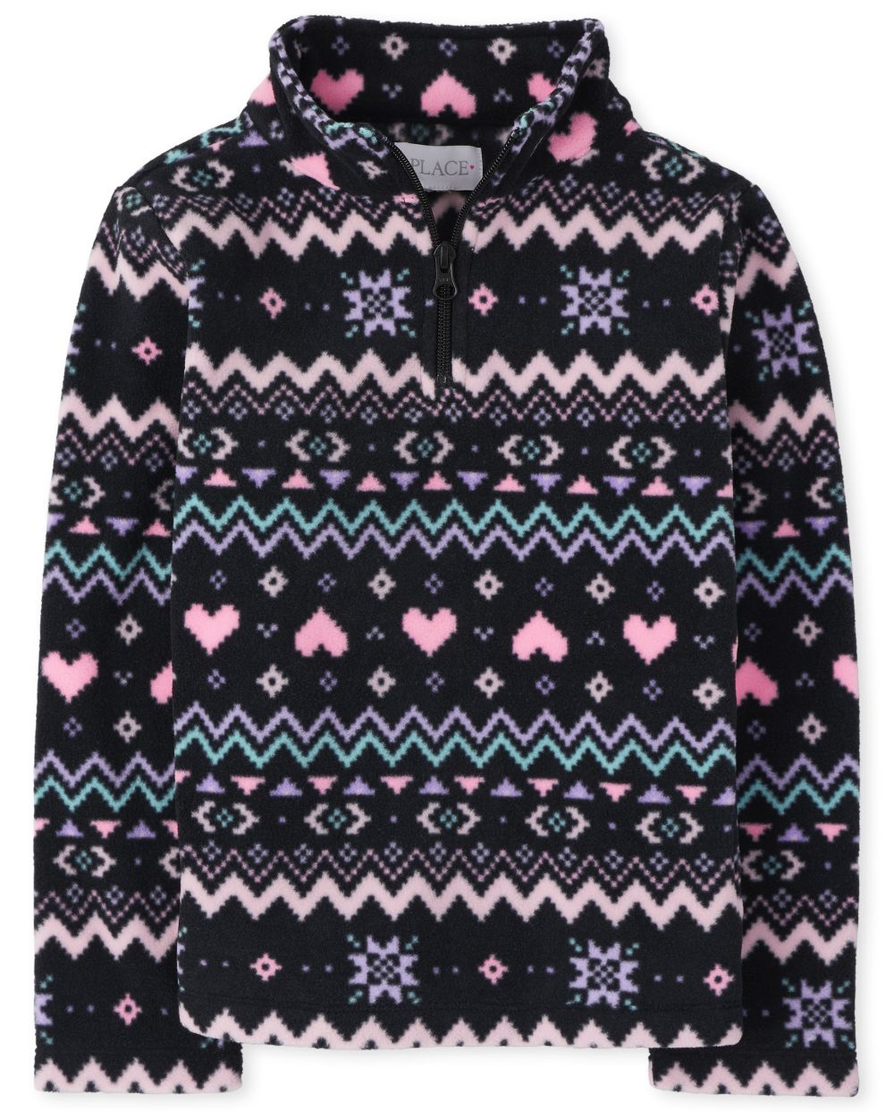 

Girls Print Glacier Fleece Half Zip Pullover - Black - The Children's Place