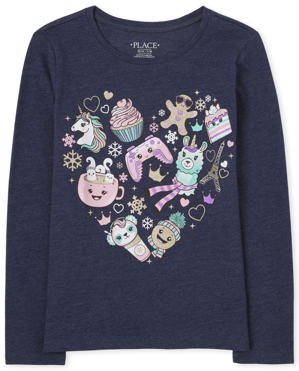 

Girls Emoji Heart Graphic Tee - Blue T-Shirt - The Children's Place