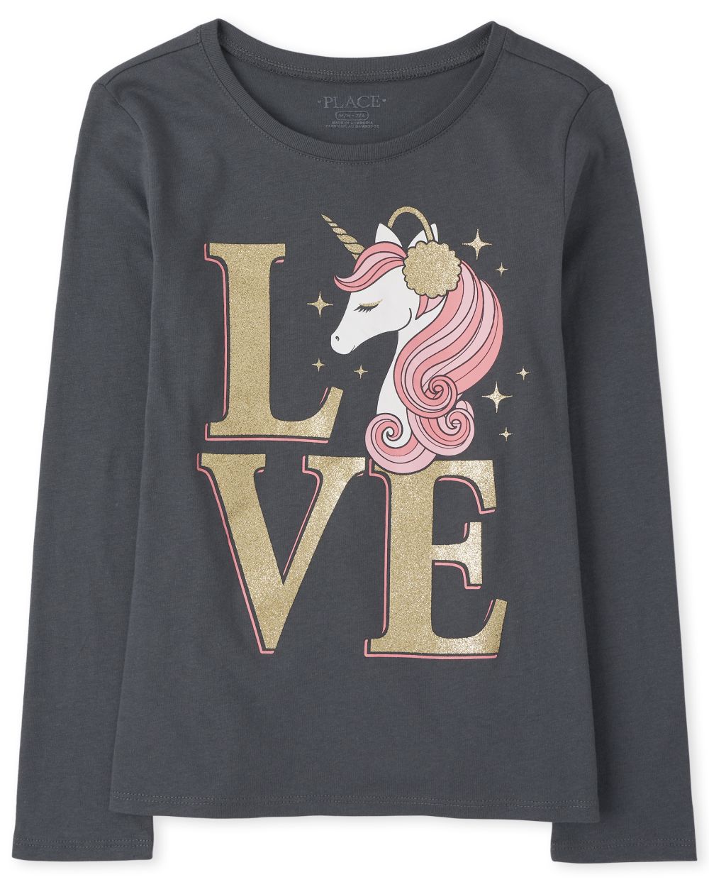 

Girls Unicorn Love Graphic Tee - Gray T-Shirt - The Children's Place