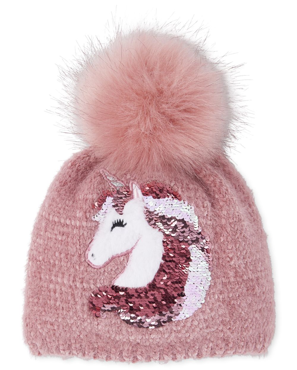 

Girls Sequin Unicorn Pom Pom Beanie - Pink - The Children's Place
