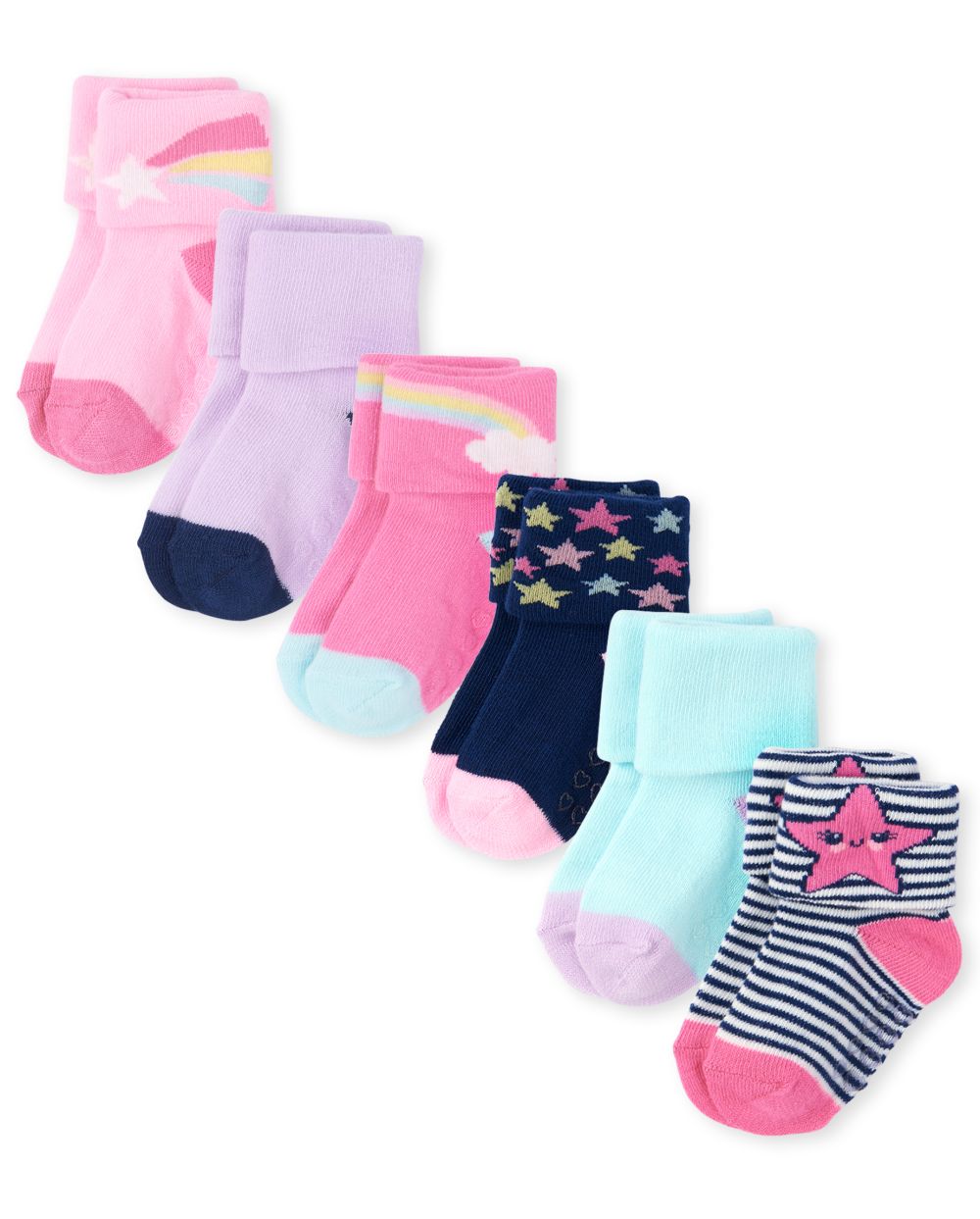 

s Toddler Rainbow Turn Cuff Socks 6-Pack - Blue - The Children's Place
