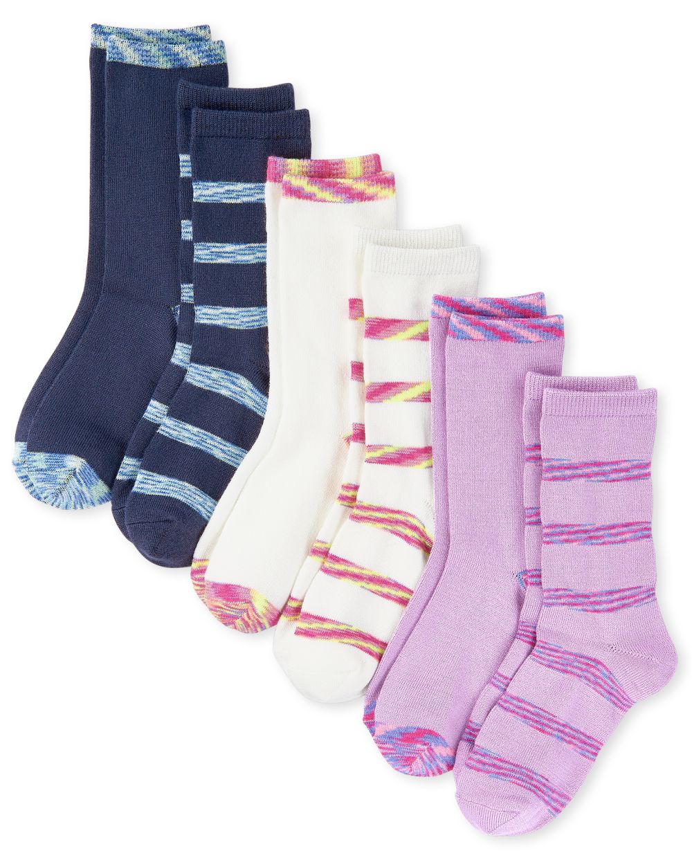 

s Striped Super Soft Crew Socks 6-Pack - Blue - The Children's Place