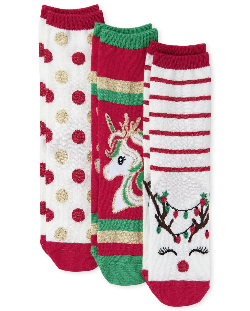

s Christmas Unicorn Crew Socks 3-Pack - Red - The Children's Place