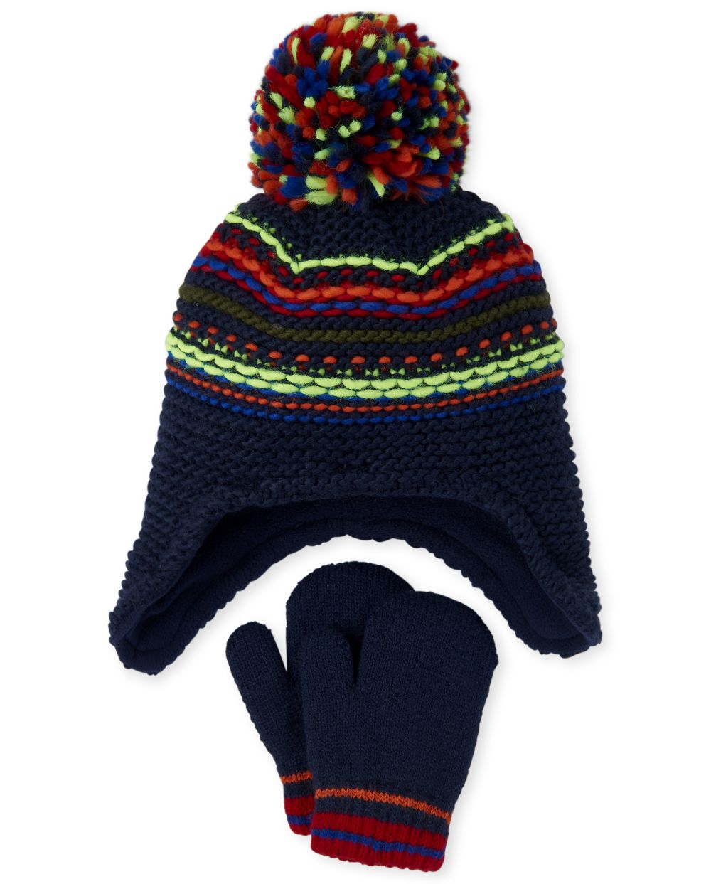

s Toddler Boys Striped Hat And Mittens Set - Blue - The Children's Place