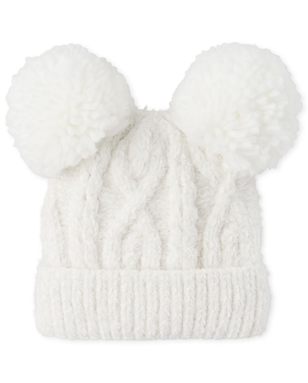 

Girls Cable Knit Chenille Pom Pom Beanie - White - The Children's Place