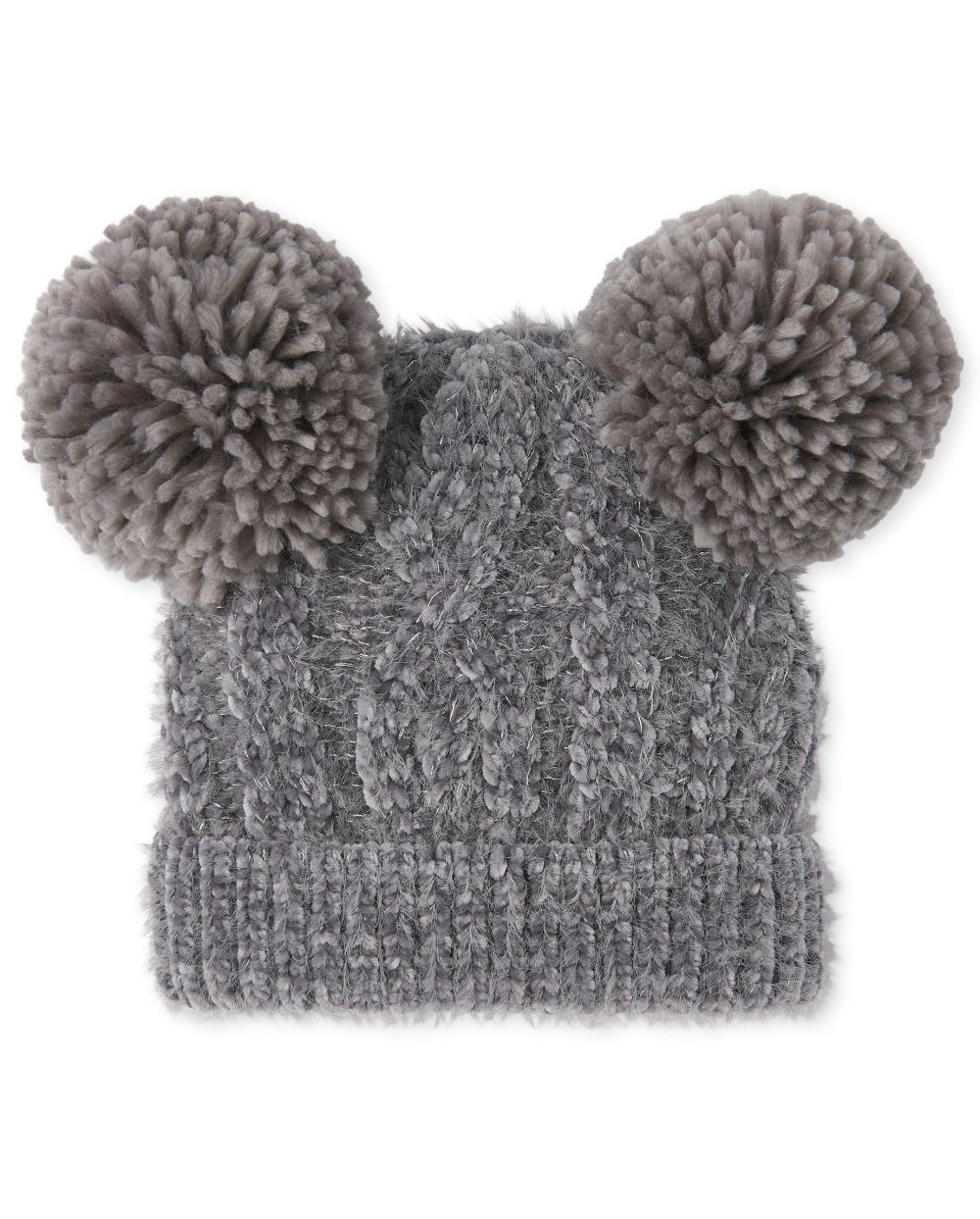 

Girls Cable Knit Chenille Pom Pom Beanie - Gray - The Children's Place