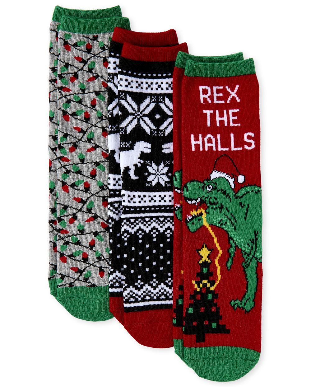

s Boys Christmas Dino Crew Socks 3-Pack - Multi - The Children's Place