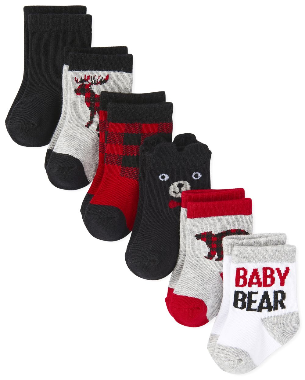 

Newborn Baby Boys Buffalo Plaid Midi Socks 6-Pack - Black - The Children's Place