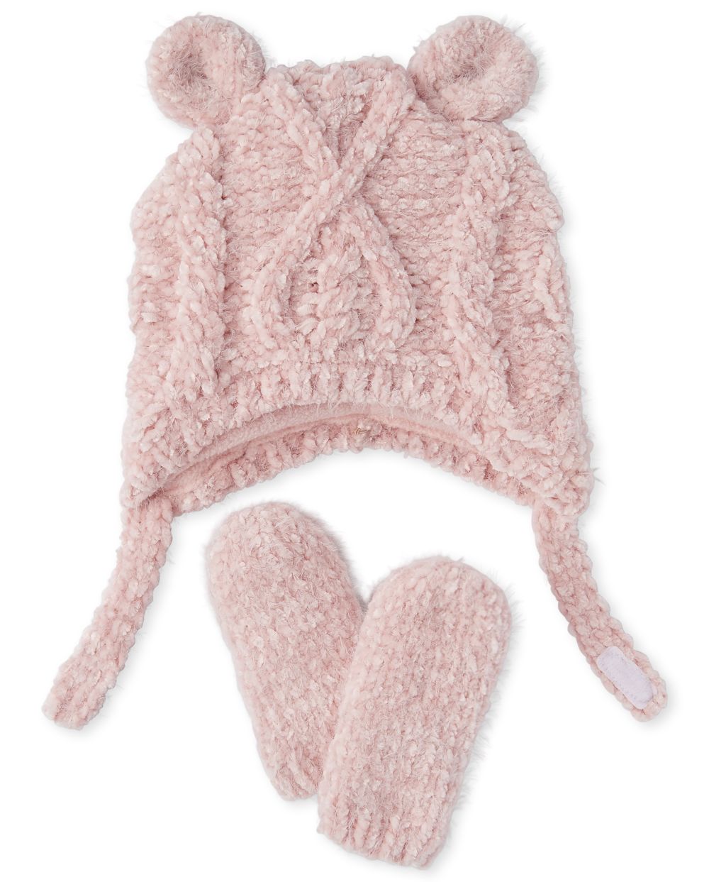 

Newborn Baby Cable Knit Chenille Hat And Mittens Set - Pink - The Children's Place