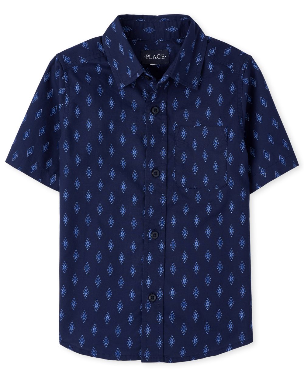 

Boys Boys Print Poplin Button Down Shirt - Blue - The Children's Place