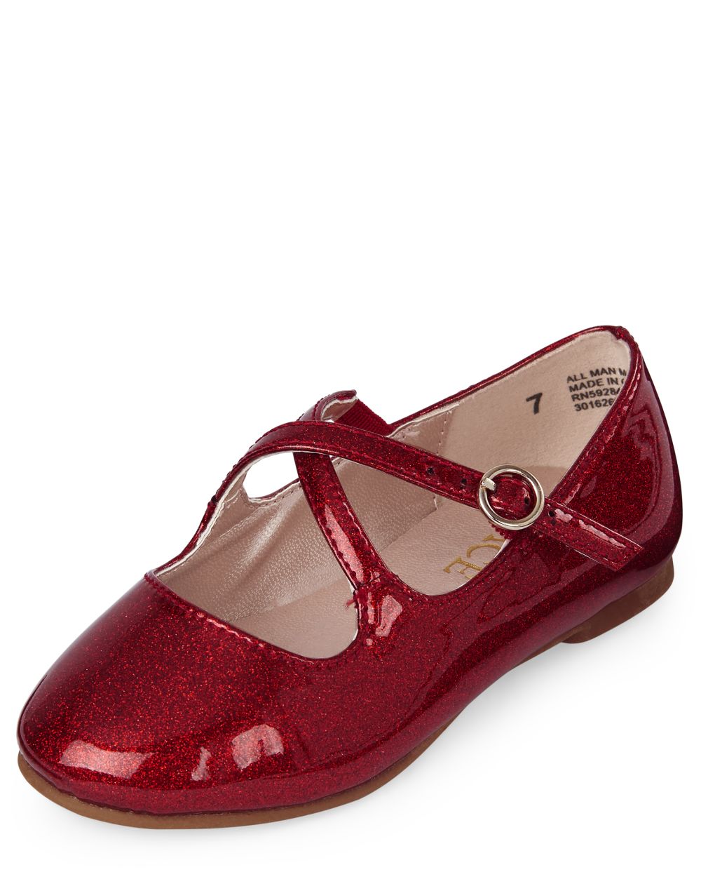 

Baby Girls Toddler Glitter Cross Strap Ballet Flats - Red - The Children's Place