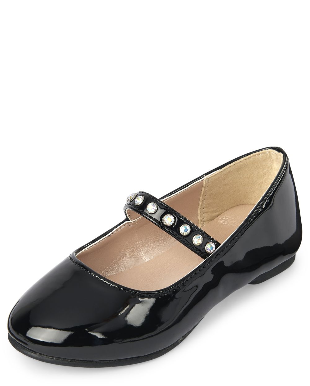 Baby Girls Toddler Jeweled Faux Patent Leather Ballet Flats - Black - The Children's Place