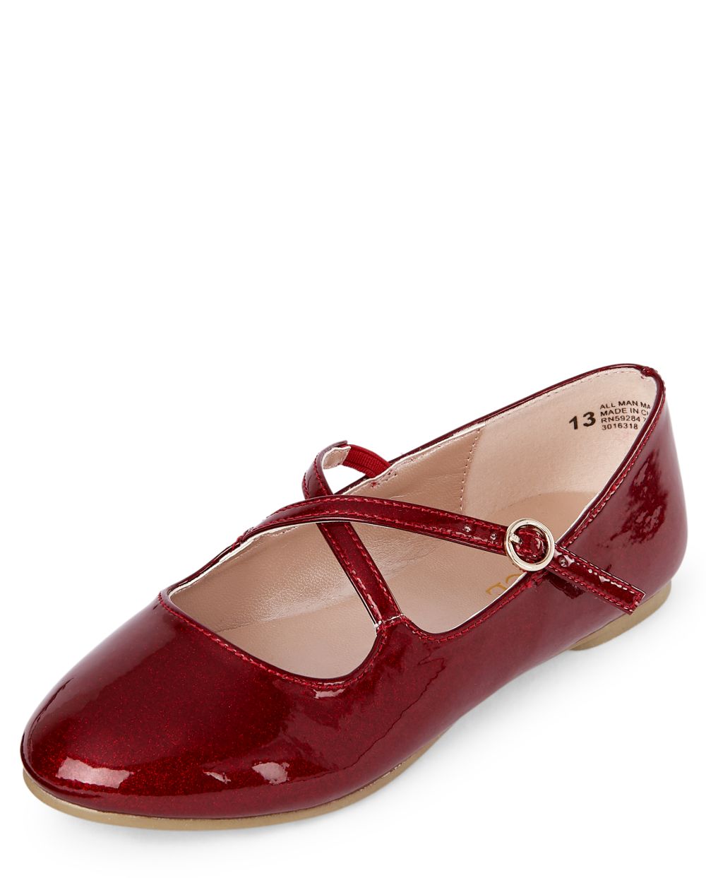 

Girls Glitter Cross Strap Ballet Flats - Red - The Children's Place