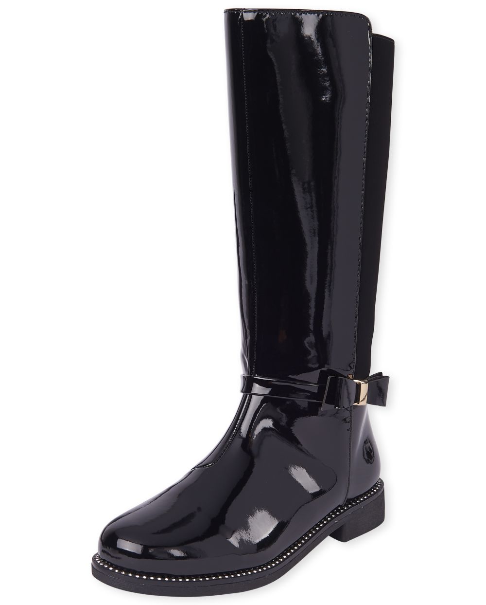 

Girls Bow Faux Patent Leather Tall Boots - Black - The Children's Place