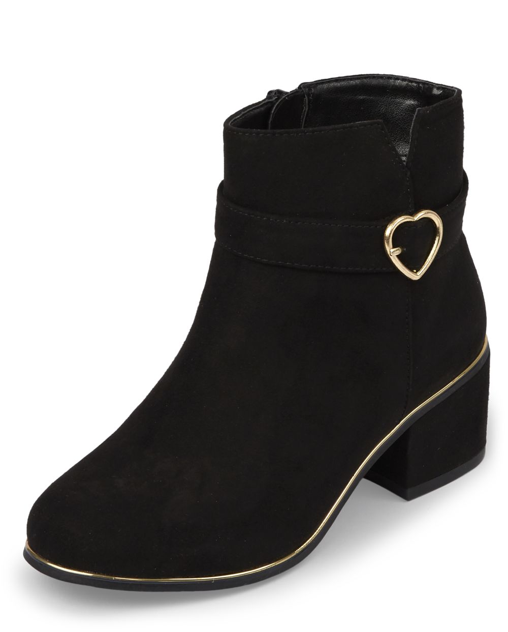 

Girls Heart Faux Suede Heel Booties - Black - The Children's Place