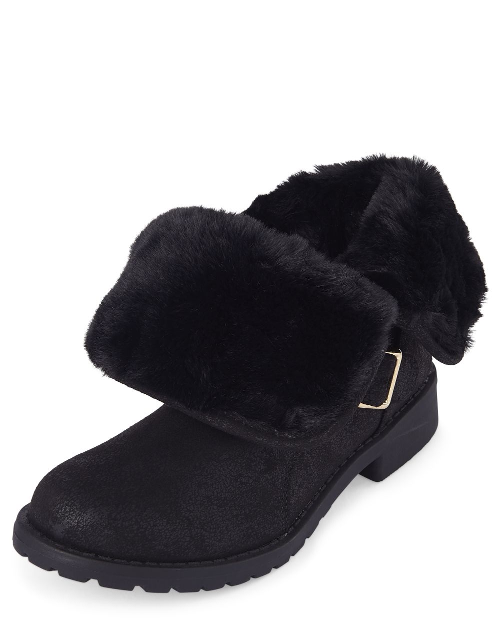 

Girls Faux Suede Foldover Boots - Black - The Children's Place