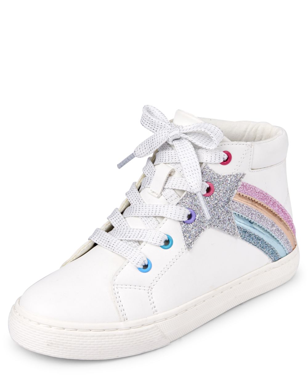 

Girls Glitter Shooting Star Hi Top Sneakers - White - The Children's Place