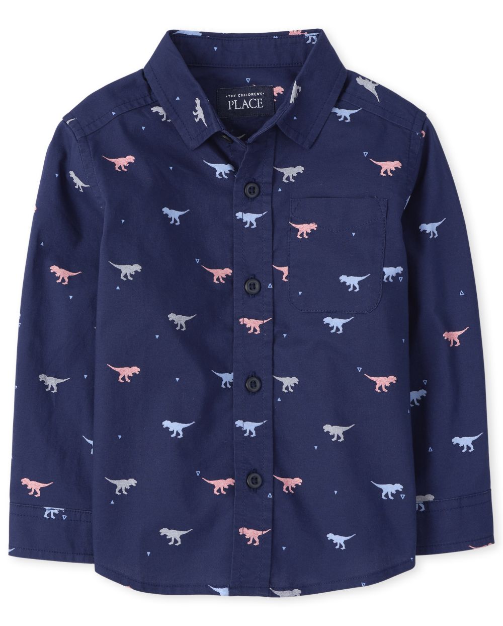 

s Toddler Boys Dino Poplin Button Down Shirt - Blue - The Children's Place