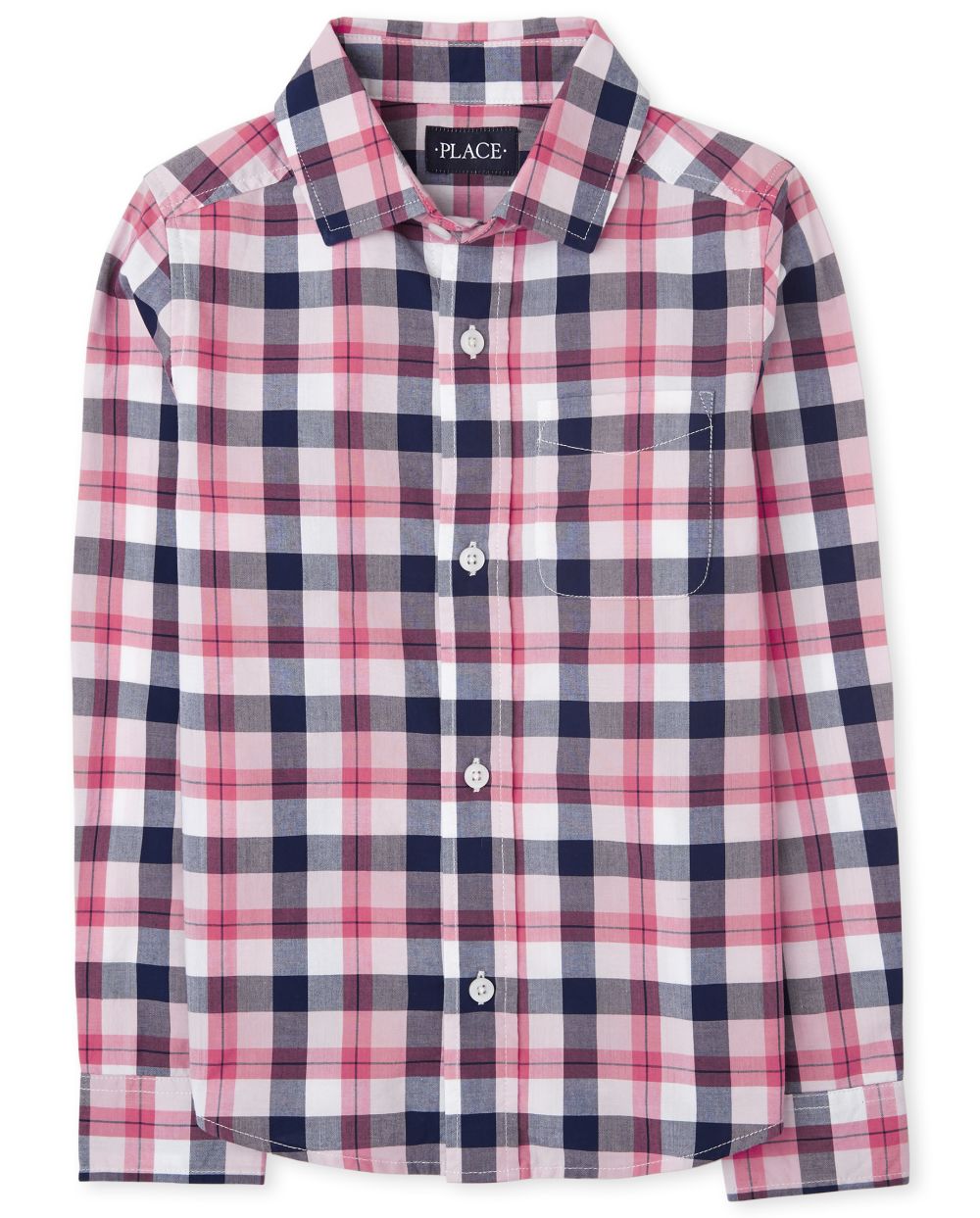 

Boys Boys Plaid Poplin Button Down Shirt - Pink - The Children's Place