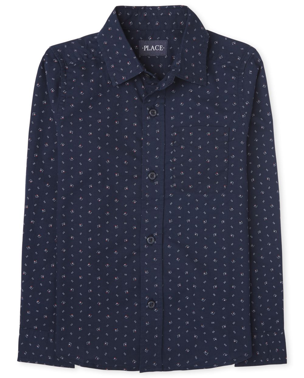

Boys Boys Print Poplin Button Down Shirt - Blue - The Children's Place