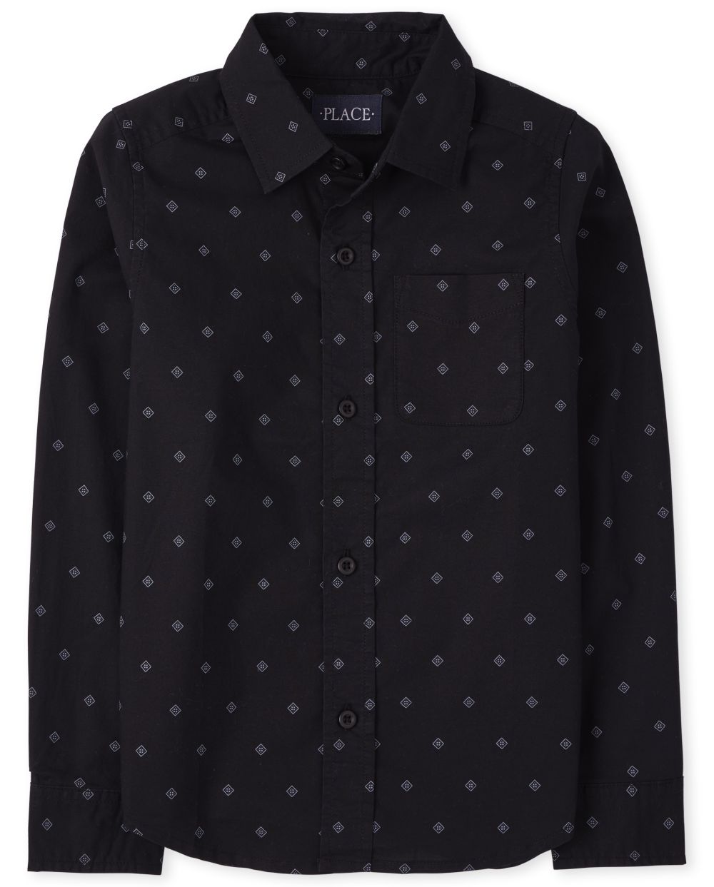 

Boys Boys Print Poplin Button Down Shirt - Black - The Children's Place