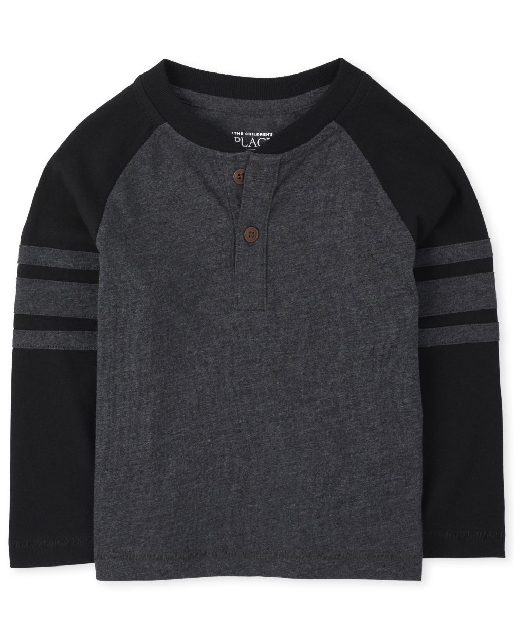

s Toddler Boys Striped Arm Henley Top - Black - The Children's Place