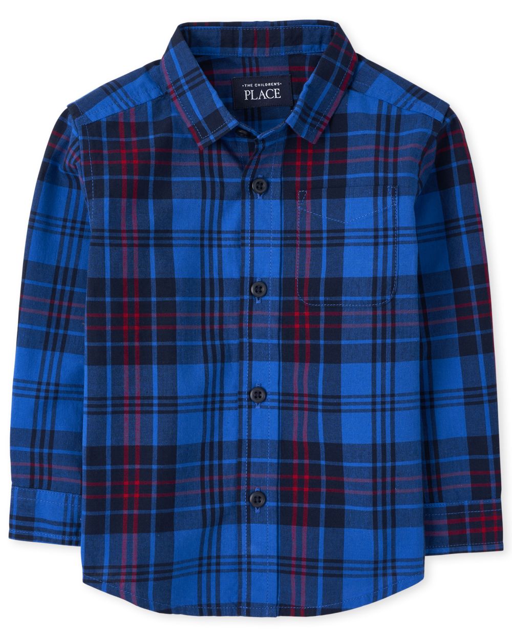 

s Toddler Boys Plaid Poplin Button Down Shirt - Blue - The Children's Place