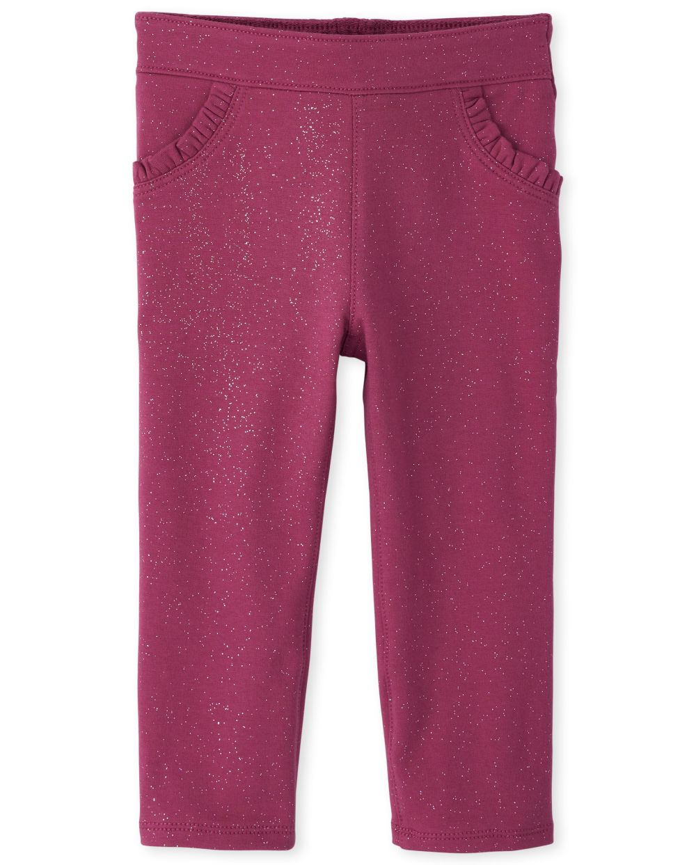 

Baby Girls Baby And Toddler Glitter Ruffle French Terry Jeggings - Pink - The Children's Place