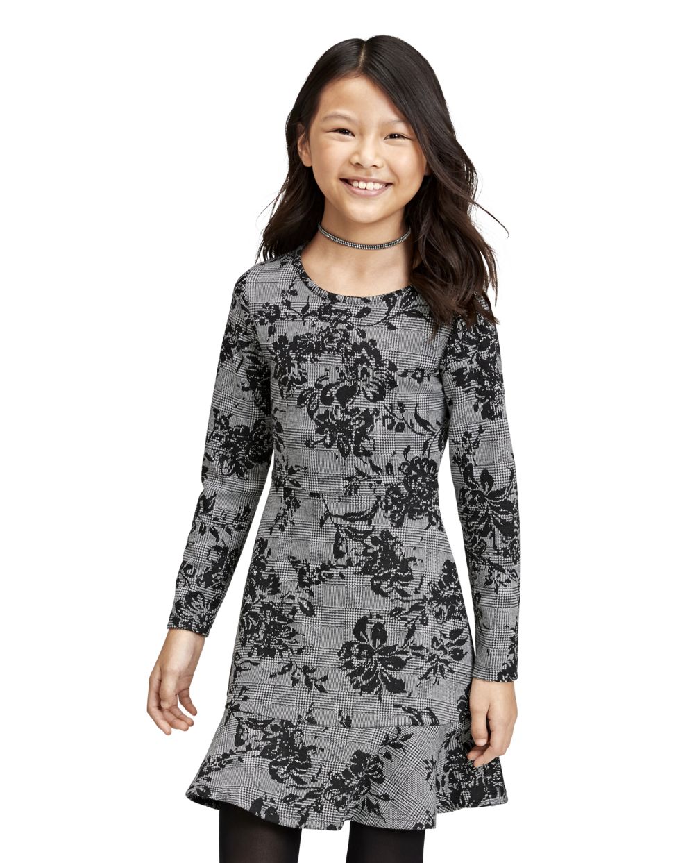 

Girls Floral Ruffle Dress - Black - The Children's Place