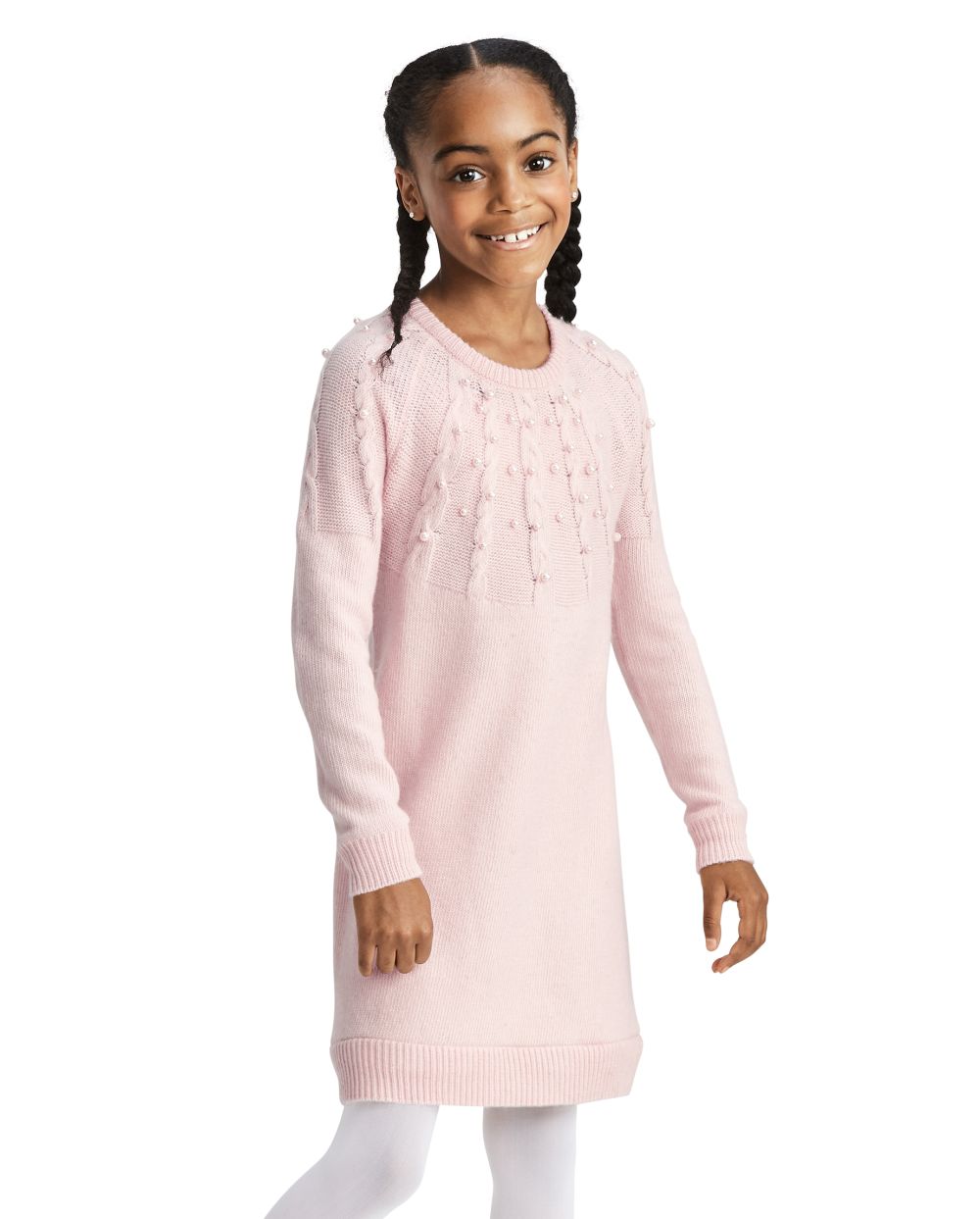 

Girls Faux Pearl Cable Knit Sweater Dress - Purple - The Children's Place