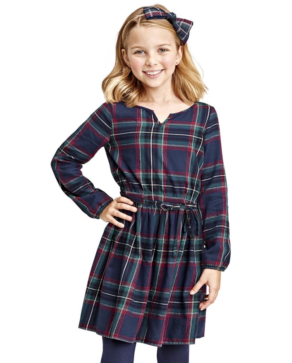 

Girls Matching Family Plaid Peasant Dress - Blue - The Children's Place